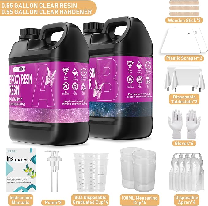 Puduo Epoxy Resin Kit 1.1Gallon，Newly Formulated Crystal Clear Epoxy - Image 6