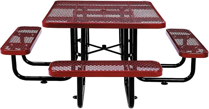 Global Industrial 46" Square Picnic Table, Expanded Metal, Attached Benches - Image 4