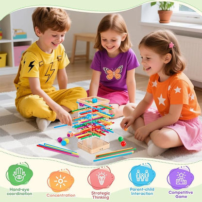 Montessori Wooden Board Games, 48 Colorful Sticks Dice Game - Image 2