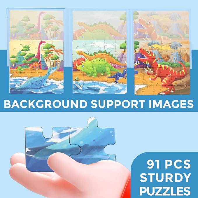 Magnetic Puzzles for Kids Ages 4-8, 3 in 1 Dinosaurs Magnet Jigsaw Puzzle Book - Image 6