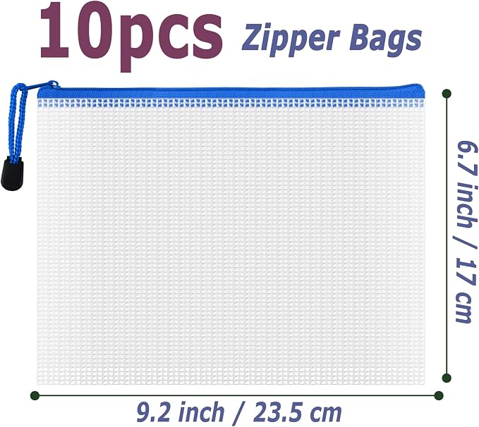AUSTARK 10 Pcs Zipper File Bags, Waterproof Plastic Mesh Pouch - Image 2