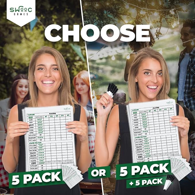 SWOOC Games® - 5 Big Premium Laminated Yardzee & Farkle Score Cards - Large - Image 2