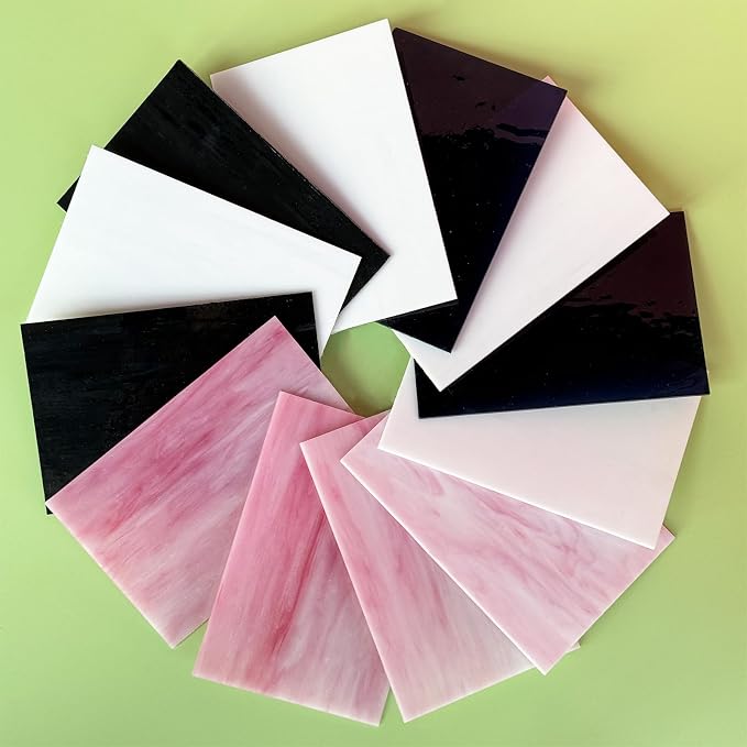 ILLUCKAI 12 Sheets Black + White +Pink Stained Glass Sheets, 4 x 6 inch Stained - Image 3