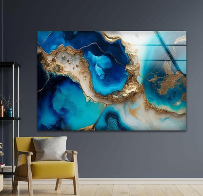 My Photostation.com 60WX40H'' Blue Alcohol ink Glass Wall ArtTempered Glass - Image 5