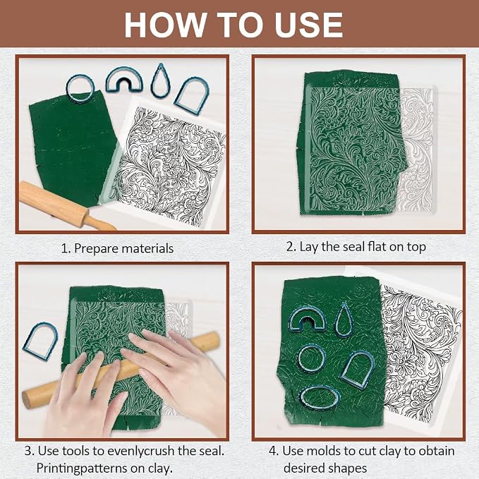 CHGCRAFT Clay Texture Mat Retro Floral Clay Texture Sheets Silicone Polymer - Image 3