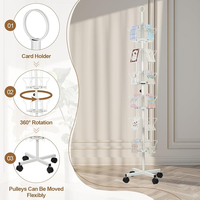 PATIKIL 6 Tier Rotating Greeting Card Rack, Metal Spinning Greeting Card - Image 3
