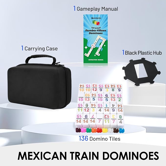 Mexican Train Dominoes Double 15 | 136 Colorful Number Dominos Tiles Travel - Image 2