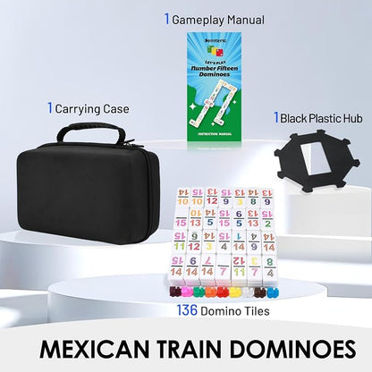 Mexican Train Dominoes Double 15 | 136 Colorful Number Dominos Tiles Travel - Image 2
