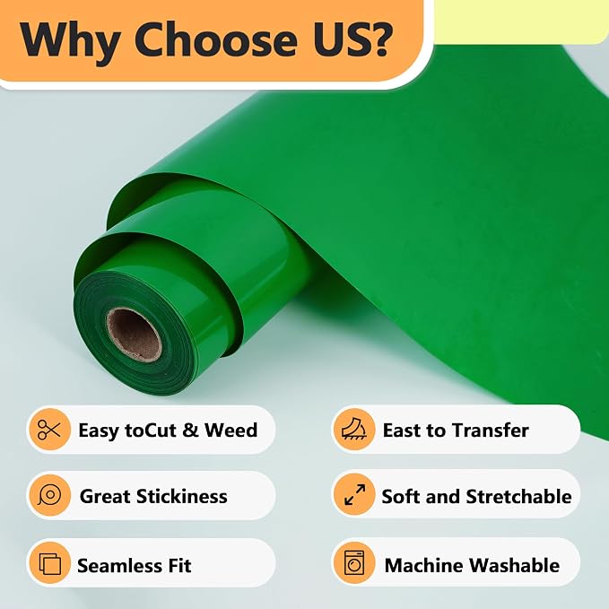 RENLITONG Matte Fruit Green Iron on Vinyl Roll -12Inch x 13ft HTV Heat Transfer - Image 3