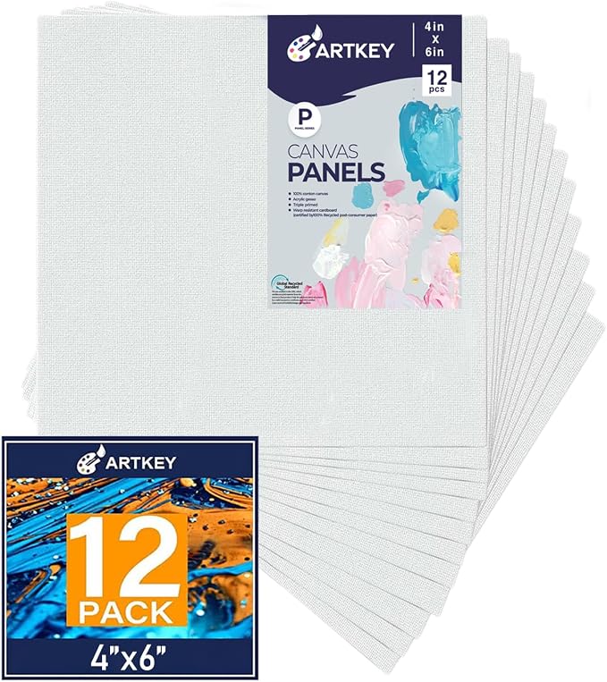 Canvas Panels 4x6 Inch 12-Pack, 10 oz Primed 100% Cotton Small Canvases by Artkey