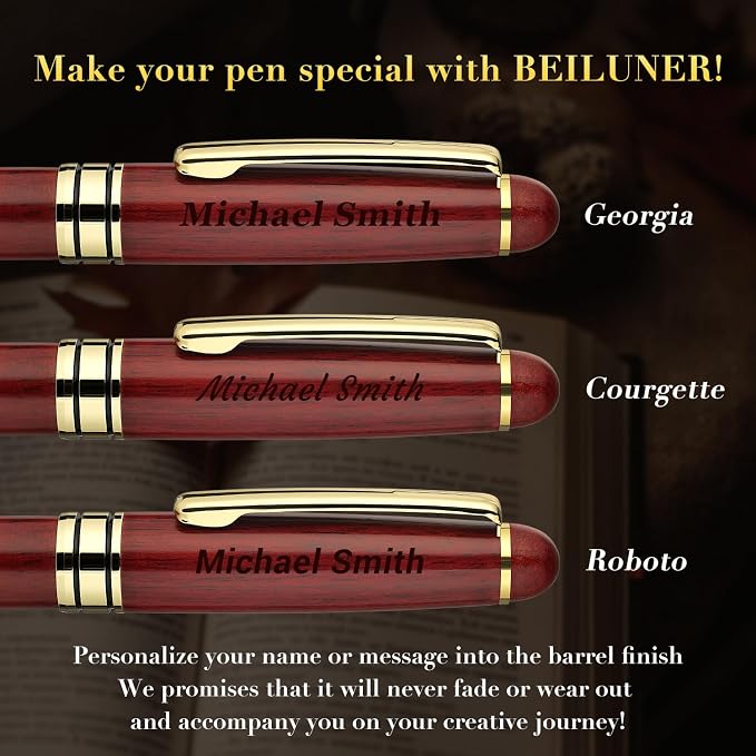 BEILUNER Luxury Personalized Wood Ballpoint Pen Writing Set, Rosewood-Elegant - Image 2