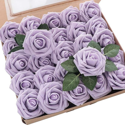 Floroom Artificial Flowers 50pcs Real Looking Lilac Foam Fake Roses by Floroom