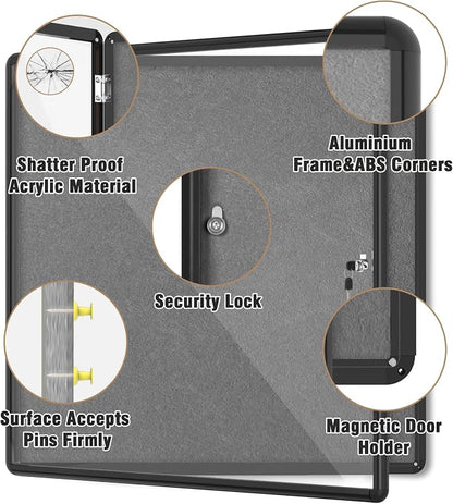 38"x38" Enclosed Bulletin Board, Lockable Weather-Resistant Aluminum Cork - Image 3