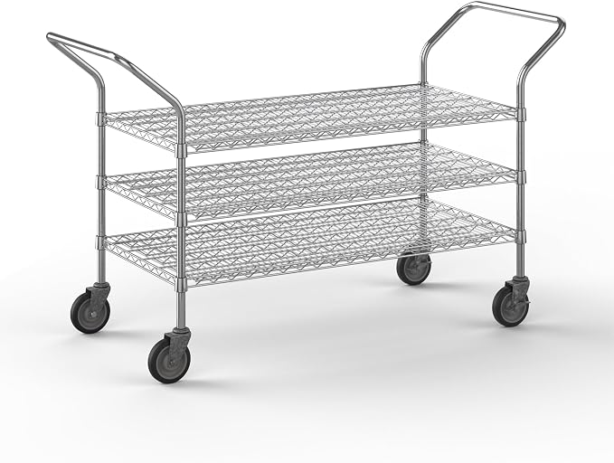24" W x 48" L x 36" H Chrome Heavy Duty Utility Cart | 3-Tier | NSF Commercial by Regal+Altair
