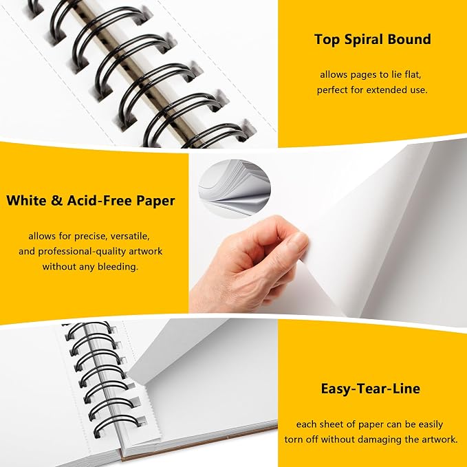 WINNER 5.5" x 8.5" Sketch Book, 68lb/100gsm White Acid Free Drawing Pad - Image 3