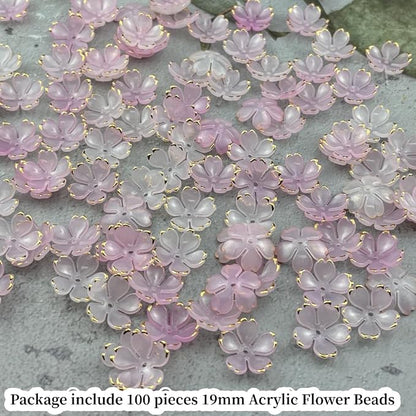 100pcs Acrylic Flower Beads, 19mm Cherry Blossom Plastic Gradient Flower Spacer - Image 2