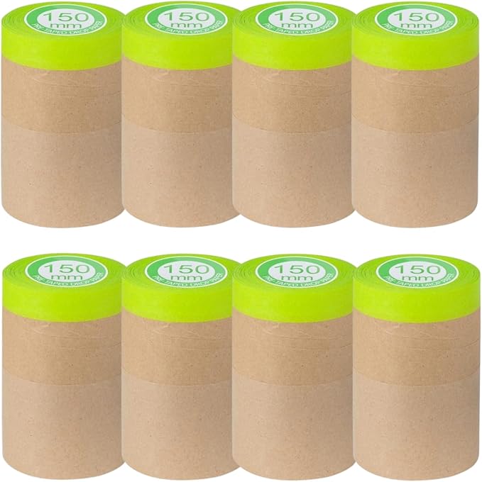 Pre-Taped Painting Masking Paper: 8 Rolls 6 Inch x 50 Feet Tape and Drape by KUANVE