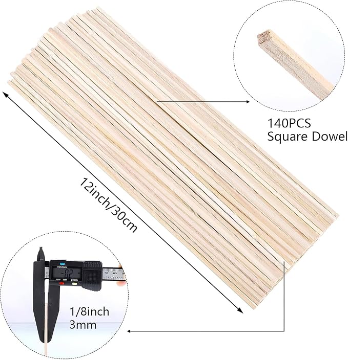 140 Pcs Balsa Wood Sticks 1/8 x 1/8 x 12 Inch, Square Dowel Rods Wood Strips - Image 2