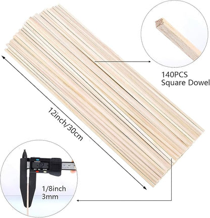 140 Pcs Balsa Wood Sticks 1/8 x 1/8 x 12 Inch, Square Dowel Rods Wood Strips - Image 2