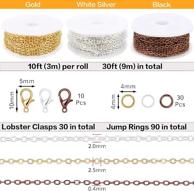 Jishi 30ft Jewelry Making Chains Bulk 2mm Necklace Chains - Image 2