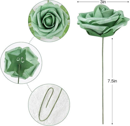 AmyHomie 25pcs Real Looking Artificial Shades of Forest Roses w/Stem - Image 6