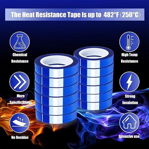 12 Rolls 10mm x16m Blue Heat Tape High Temperature Heat Resistant Tape Heat - Image 6