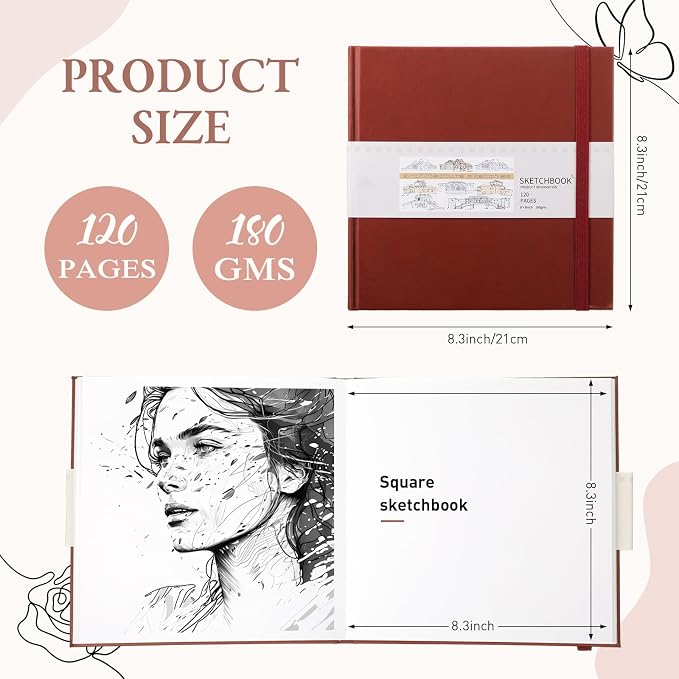Moinchore Back to School Gifts Square Sketchbook 8 x 8 Inch Hardcover Art - Image 2