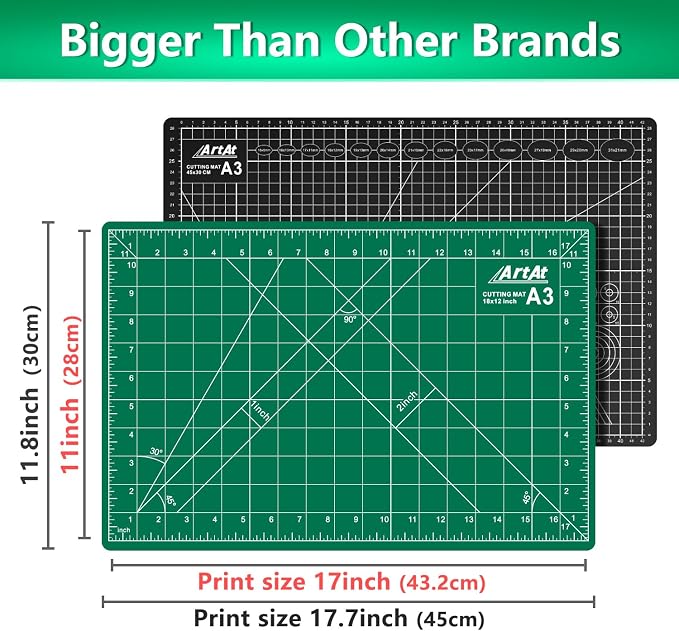 ArtAt Self Healing Cutting Mat: 12inch x 18inch Double Sided 5-Ply Fabric - Image 3