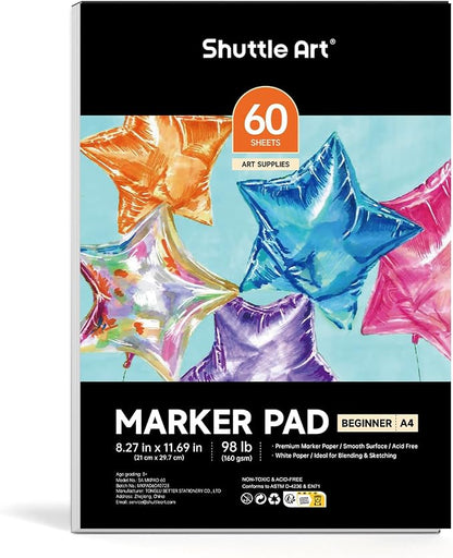 Shuttle Art Marker Pad, 11.69”x8.27” Portable A4 Sketchbook, 60 Sheets Drawing by ShuttleArt
