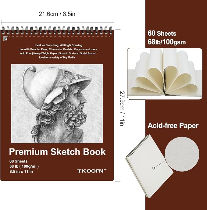 TKOOFN 8.5" x 11" Sketch Book, 300 Sheet Top Spiral Bound Premium Sketchbook - Image 2