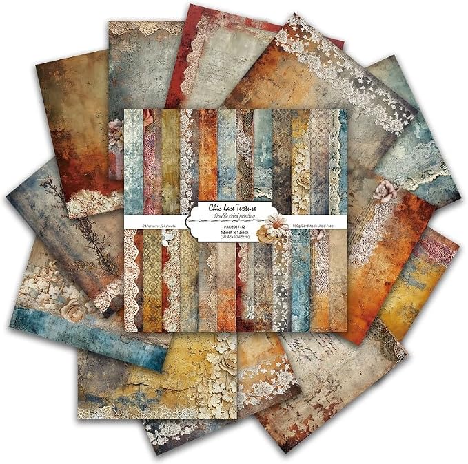 Vintage Lace Pattern Scrapbook Paper Pad 12×12, 24 Sheets Double-Sided Coffee - Image 6