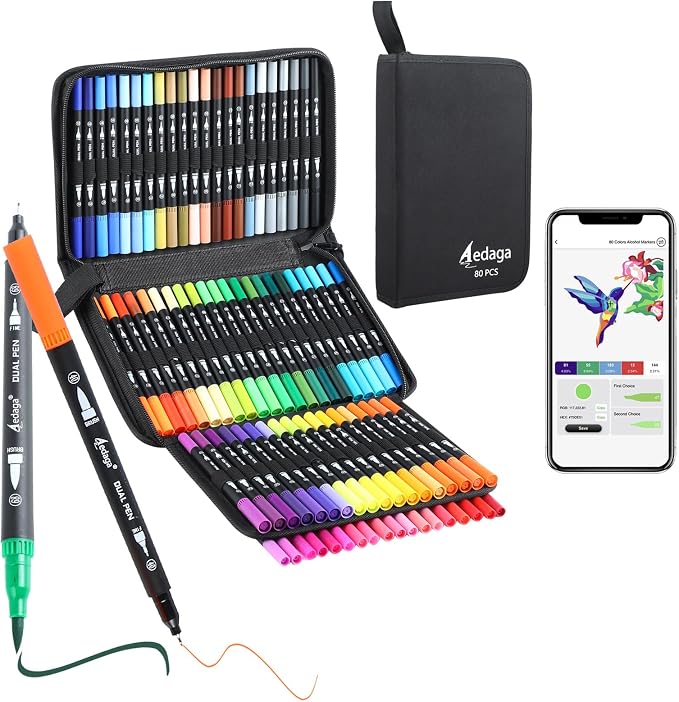 80 Colors Numbered Dual Tip Brush Pens by AEDAGA