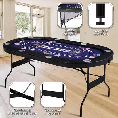 71" Foldable Poker Table for 8 Players, Professional Texas Hold'em Casino Table - Image 6