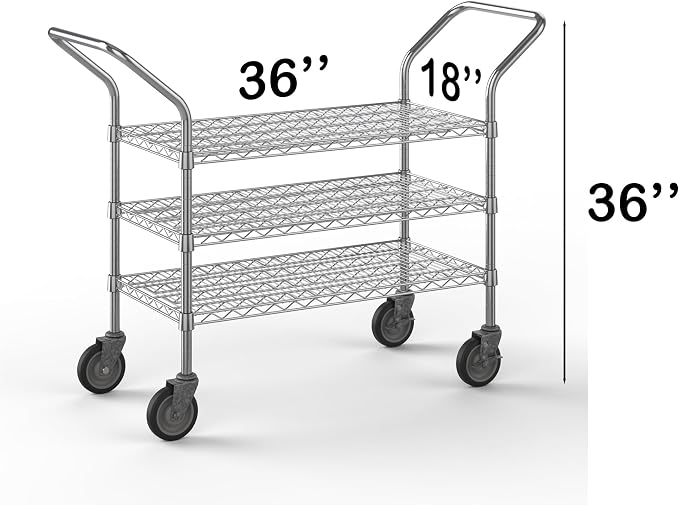 18" W x 36" L x 36" H Chrome Heavy Duty Utility Cart | 3-Tier | NSF Commercial - Image 2