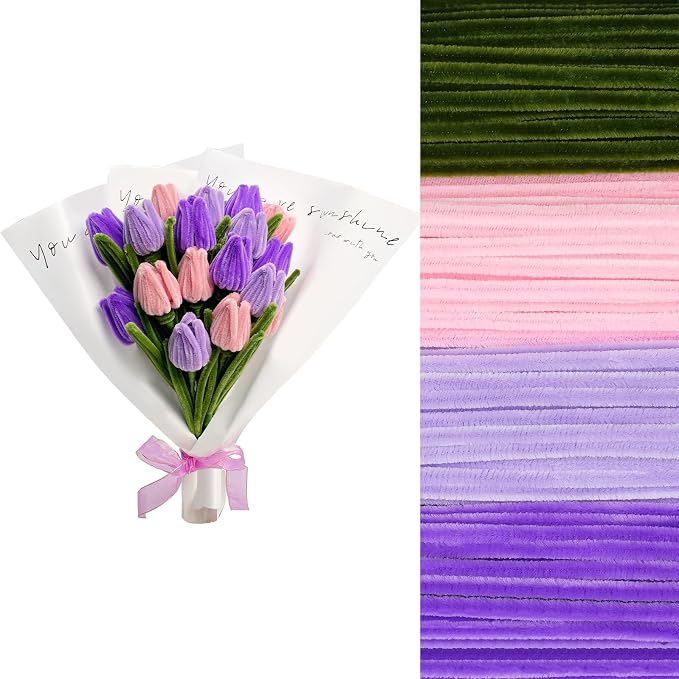 400 Pcs Chenille Stems Flowers Craft Kit, 4 Colors Soft Pipe Cleaners Bulk - Image 7