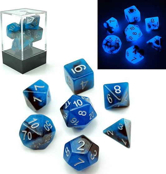 Bescon Two-Tone Glow-in-The-Dark Polyhedral Dice Set Blue Dawn, Luminous RPG by BESCON+DICE