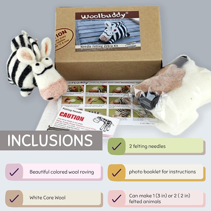 Woolbuddy Needle Felting Kit for Beginners & Adults – Zebra DIY Felt Animal - Image 2