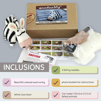 Woolbuddy Needle Felting Kit for Beginners & Adults – Zebra DIY Felt Animal - Image 2