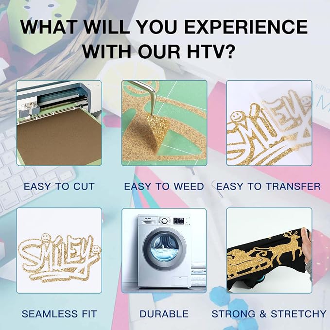 HTVRONT Champagne Glitter HTV Vinyl - Image 3