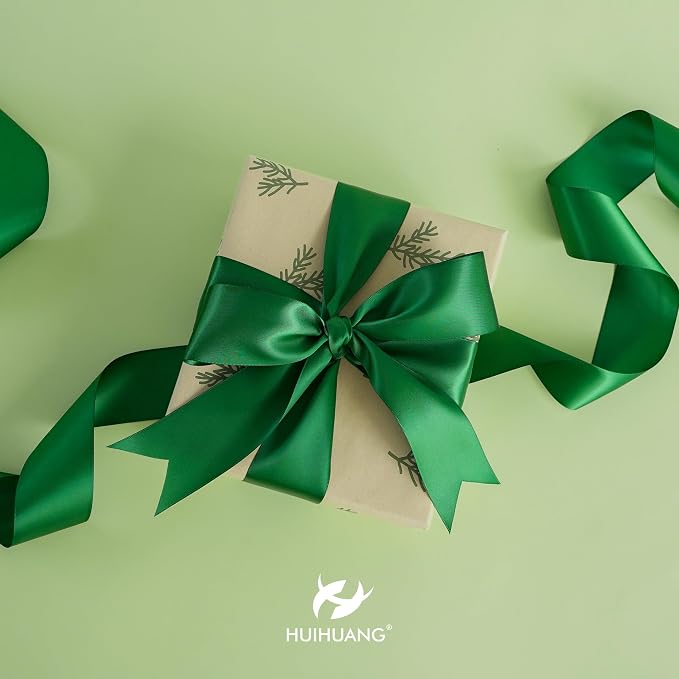 HUIHUANG Forest Green Ribbon 2 inch Double-Faced Forest Green Silk Fabric Ribbon - Image 4