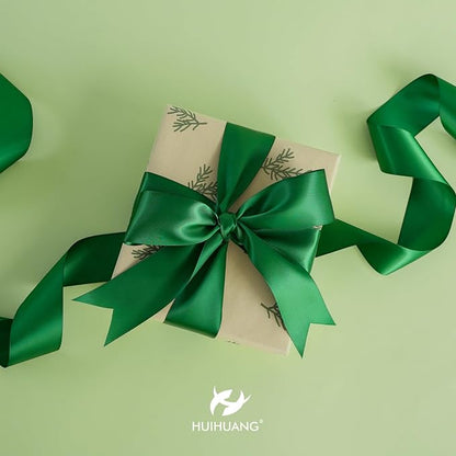 HUIHUANG Forest Green Ribbon 2 inch Double-Faced Forest Green Silk Fabric Ribbon - Image 4