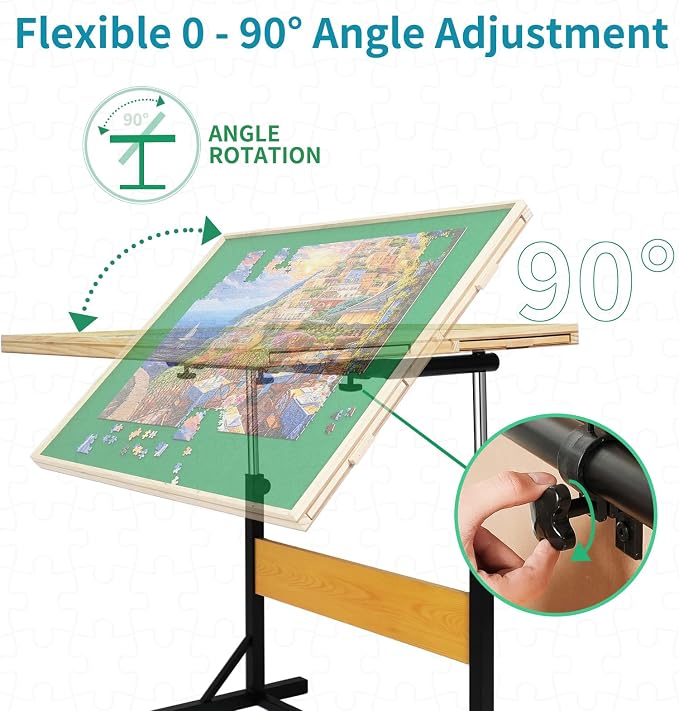 1500pcs Puzzle Table with Legs, 34.25" x 25.2"Wooden Jigsaw Puzzle Board with 4 - Image 4