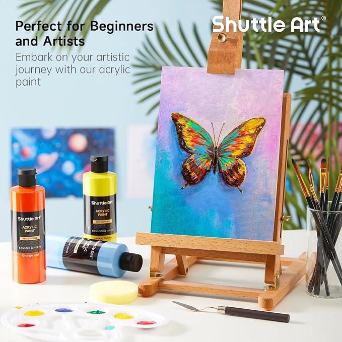 Shuttle Art 18 Colors Acrylic Paint Bottle Set, Rich Pigmented Bulk Painting - Image 5