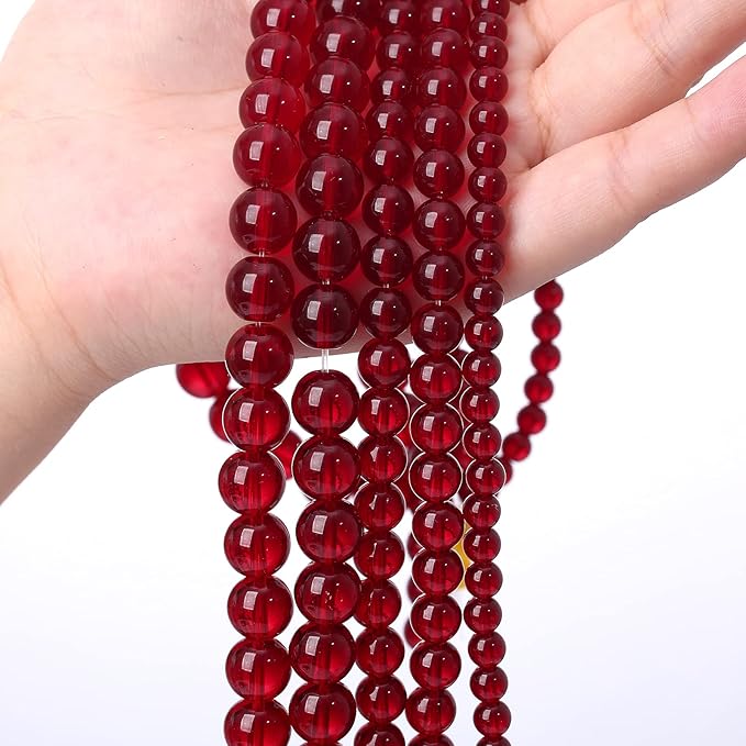 Smooth Garnet Red Glass Crystal Round Loose BeadsFor Jewelry Making DIY - Image 5