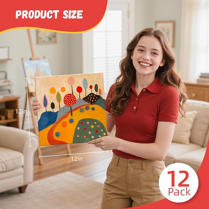 Simetufy 12 x 12 inch 12 Pack Painting Canvas Boards- Gesso Primed Acid-Free - Image 8