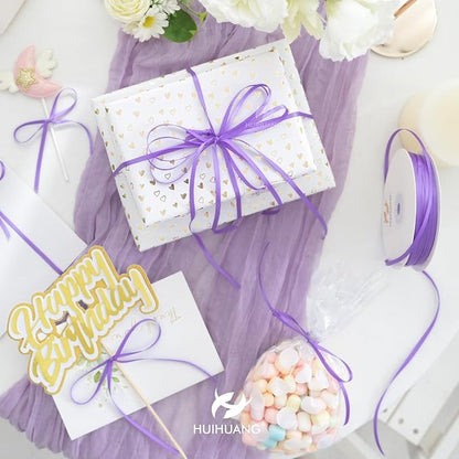 HUIHUANG Solid Color Satin Ribbon 1/8 inch x 100 Yards Roll Ribbon Light Purple - Image 3