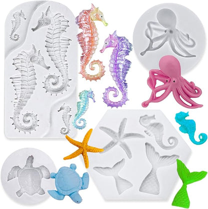 4 PCS Marine Theme Fondant Silicone Mold Hippocampus Turtle octopus Shape DIY by GeoGeoDIY