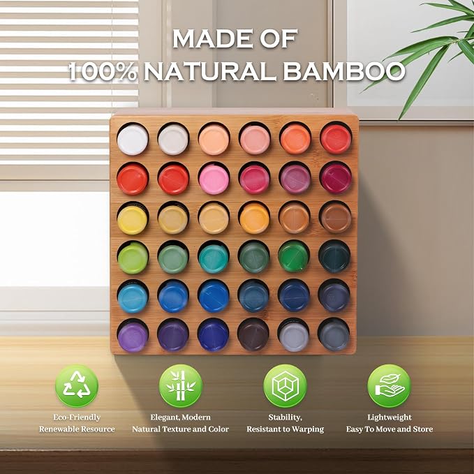 Bamboo Craft Paint Storage Organizer, 36-Hole Vertical Paint Rack Stand - Image 4