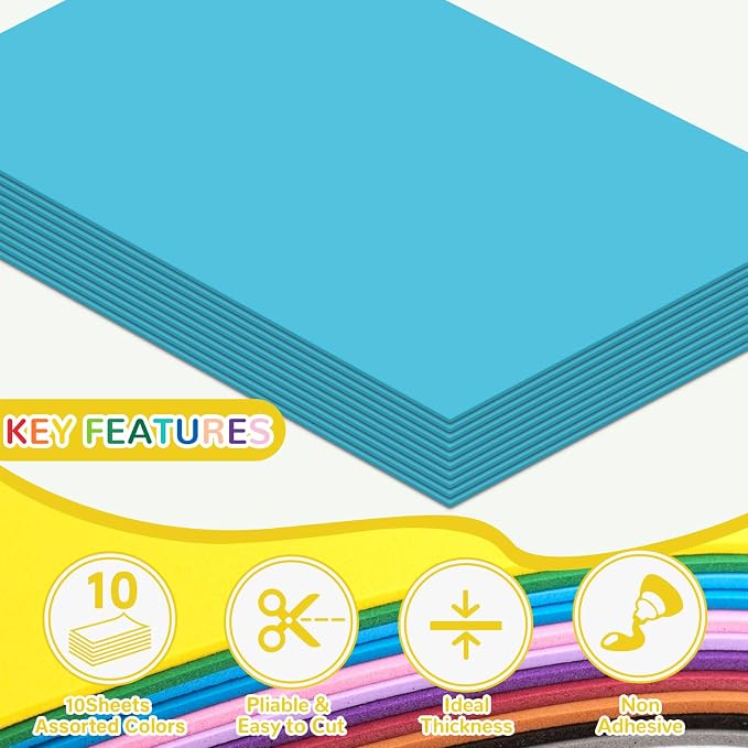 10 Pack Foam Sheets Craft 8 x 12 inch, Eva Color Foam Paper - Image 3