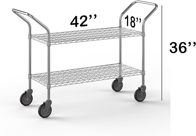 18" W x 42" L x 36" H Chrome Heavy Duty Utility Cart | 2-Tier | NSF Commercial - Image 2